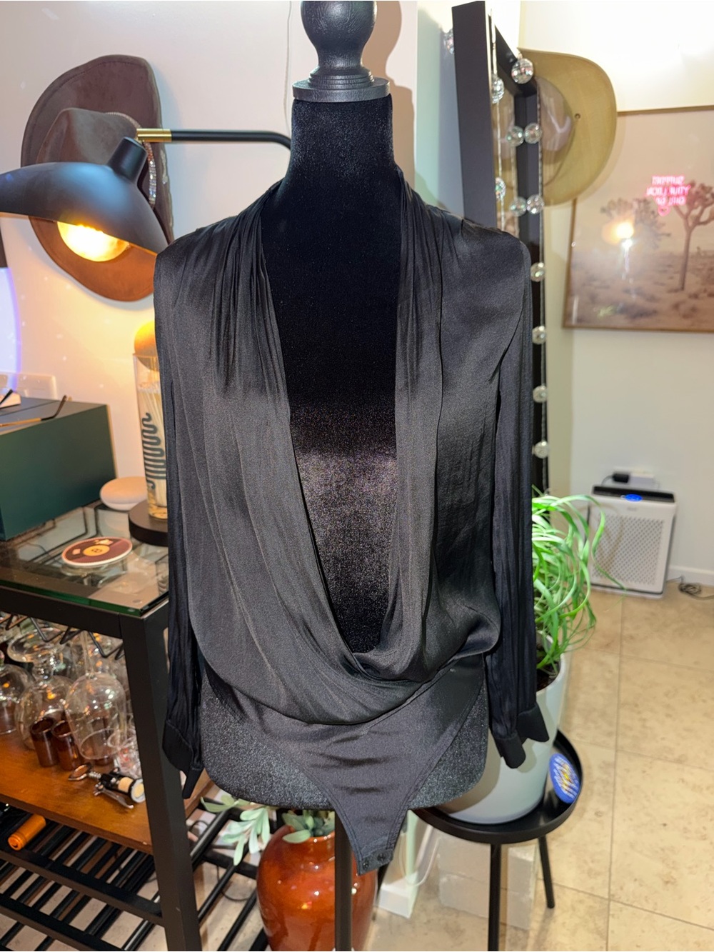 Sincerely Jules Black Draped V-Neck Long-Sleeve Bodysuit